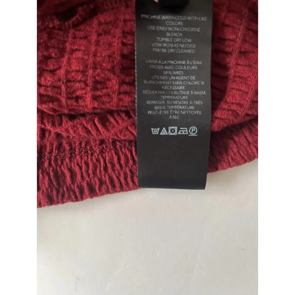 Anthropologie Shirt Womens M Maroon Red Smocked Bell Sleeve Scoop Neck Knit Top